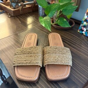 Seychelles Tan Slide Sandals with Woven Strap